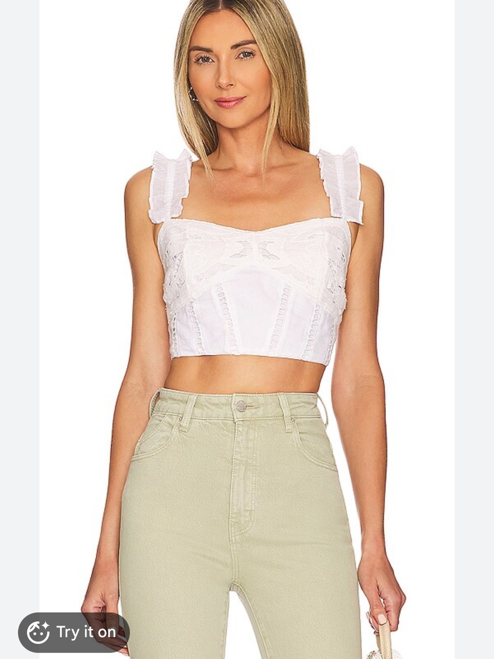 Tularosa White Lace Crop Top with Ruffle Straps